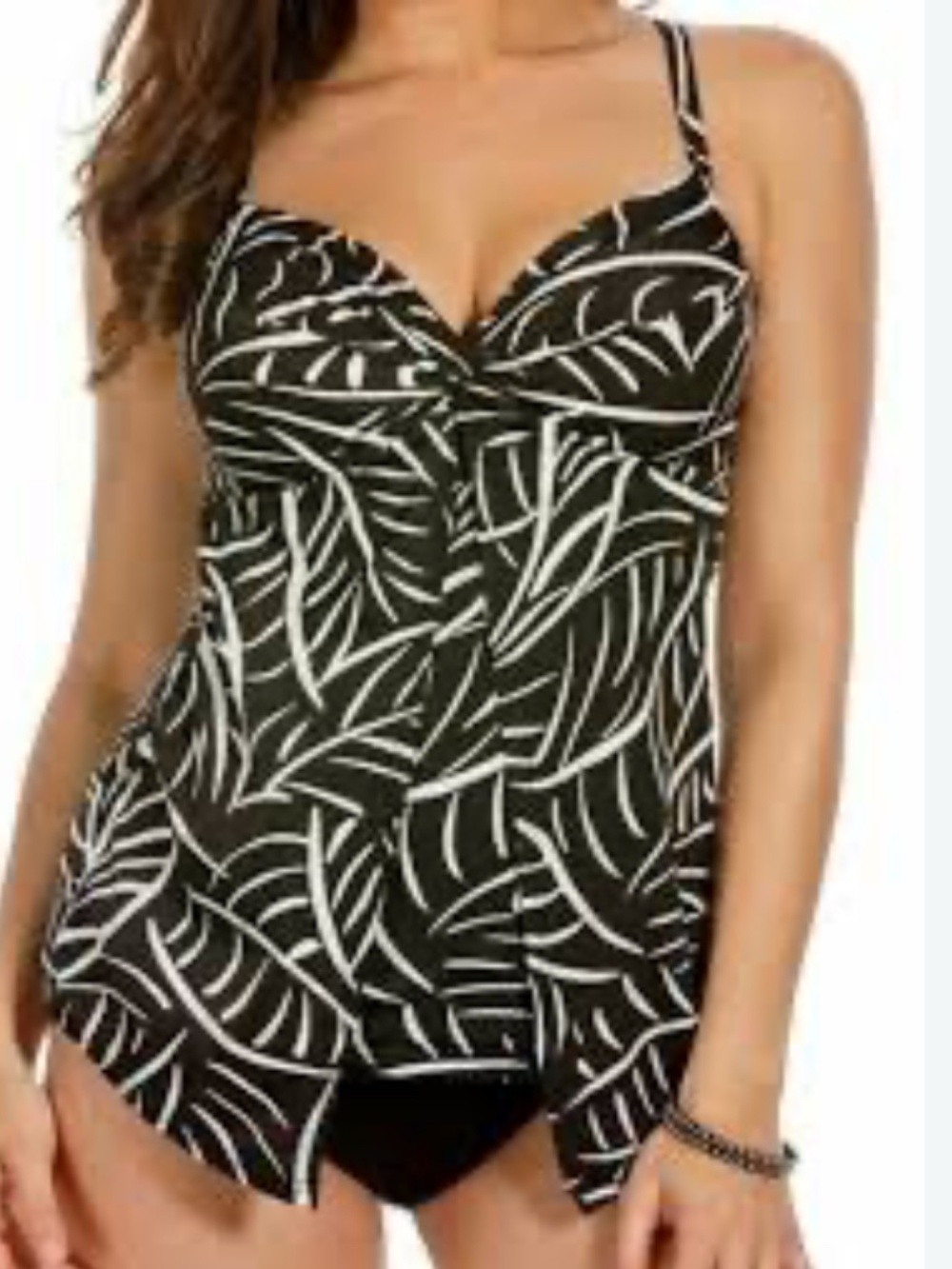 Miraclesuit sz 14 black white tankini swimsuit top love knot underwire
